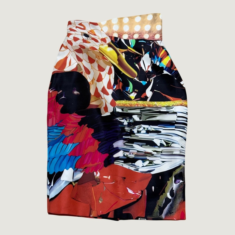 Mary Katrantzou Silk Pencil Skirt Multi Color Abstract Artsy Print Avant-Garde 8